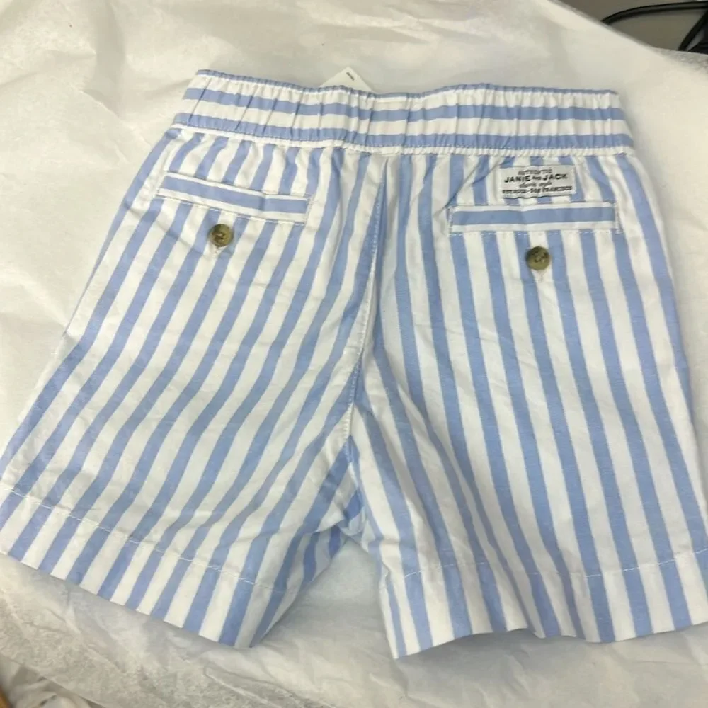 Janie and Jack 100048022 Blue and White Striped Poplin Pull-On Short size 6-12 m